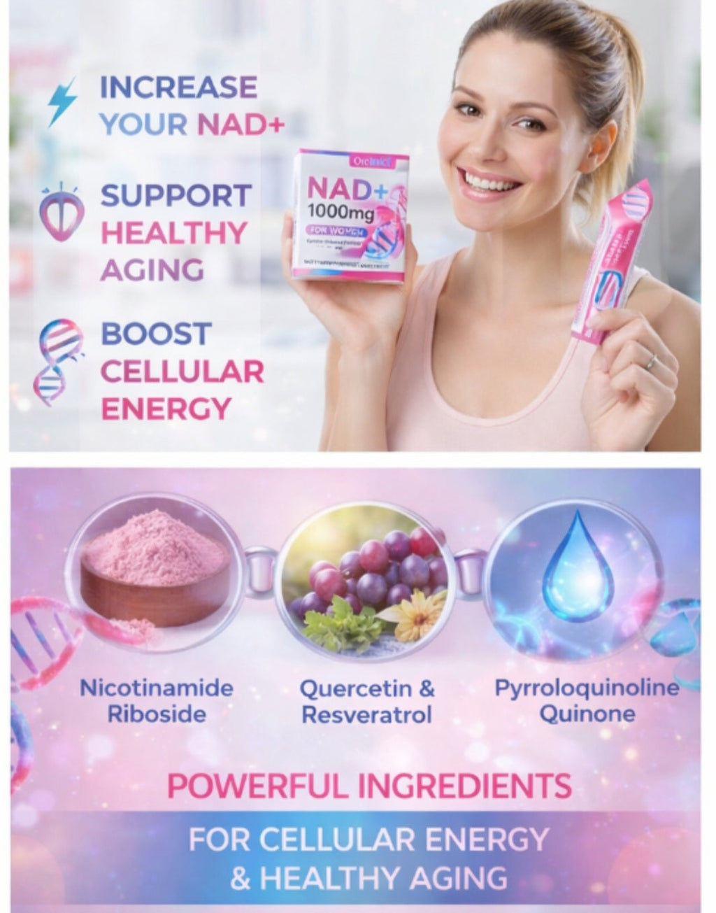 NAD+ 1000mg for Women – Cellular Energy & Healthy Aging (21 Sticks)