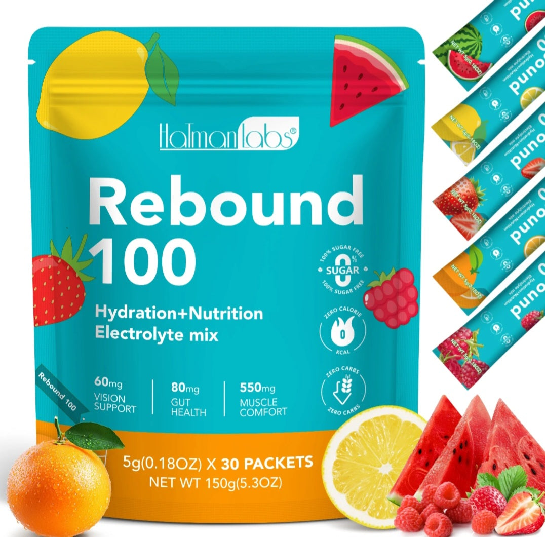 Rebound 100 Hydration + Nutrition Electrolyte Mix | 30 Packets | Immune & Muscle Support