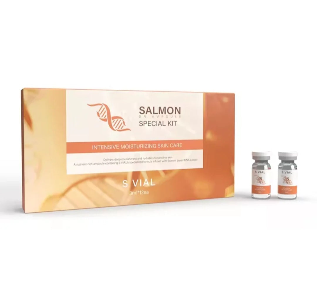 Salmon DNA Intensive Moisturizing Ampoule Kit – Hydrating Anti-Aging Facial Serum – S-Vial 3ml x 12