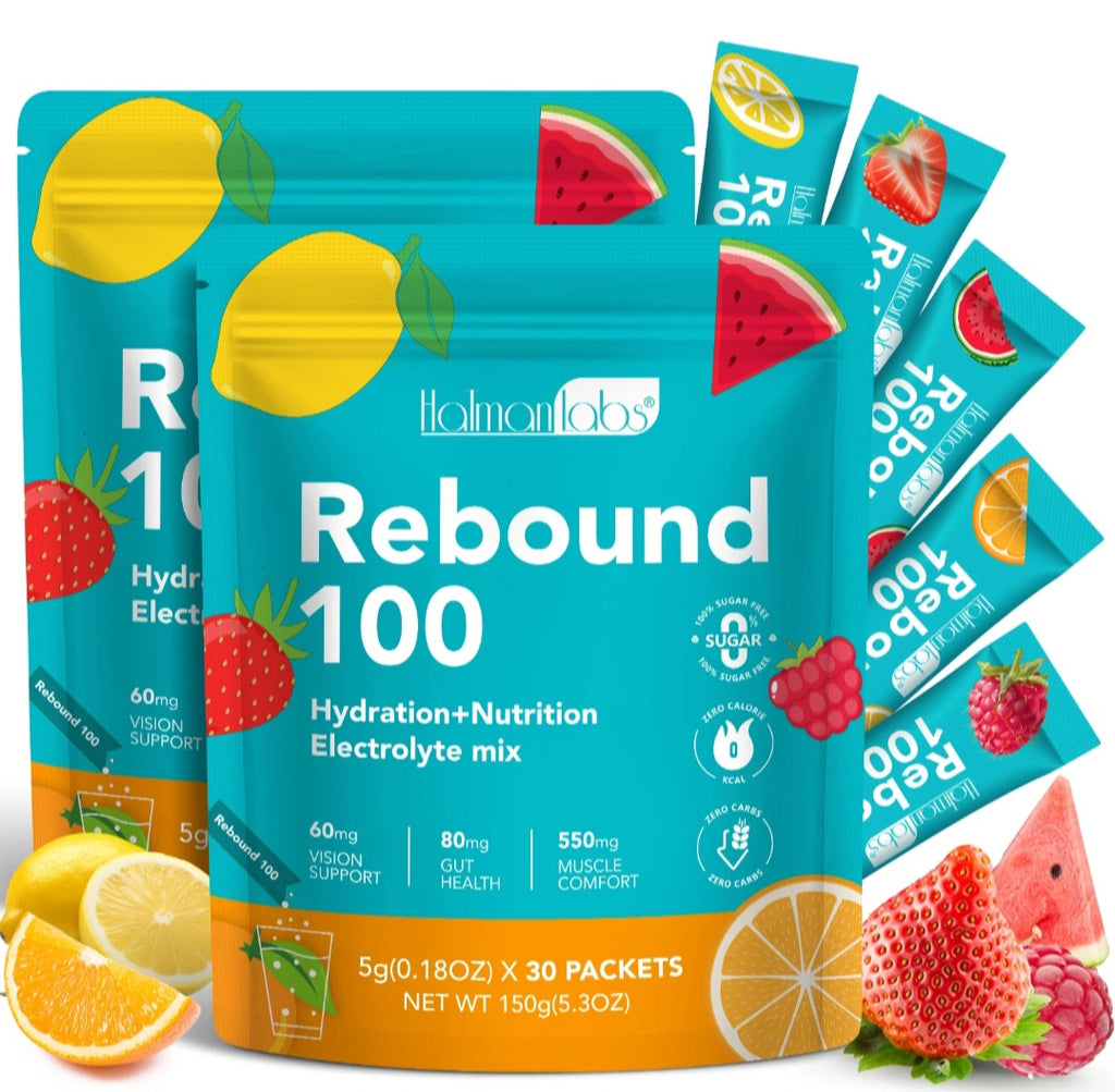 Rebound 100 Hydration + Nutrition Electrolyte Mix | 30 Packets | Immune & Muscle Support