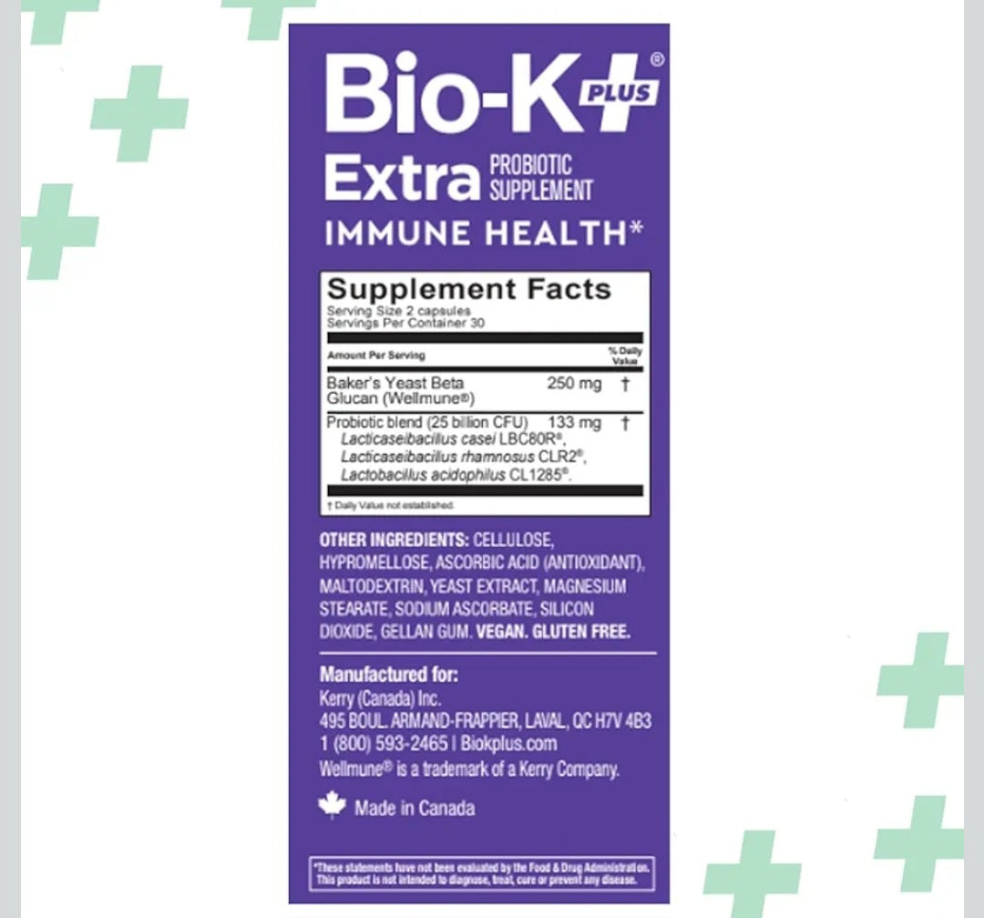 Bio-K+ Extra Probiotic Supplement – Immune Health Support | 25 Billion CFU | 60 Capsules