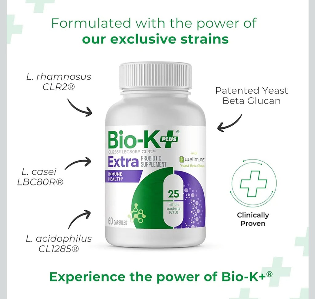 Bio-K+ Extra Probiotic Supplement – Immune Health Support | 25 Billion CFU | 60 Capsules