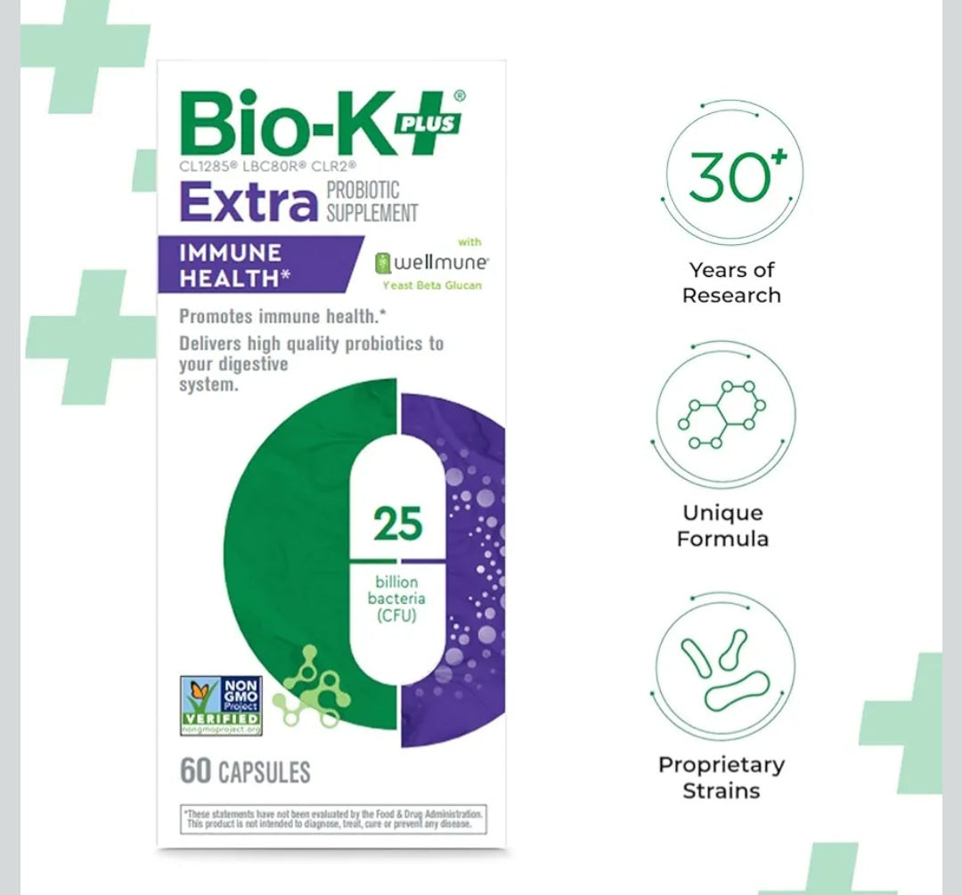 Bio-K+ Extra Probiotic Supplement – Immune Health Support | 25 Billion CFU | 60 Capsules