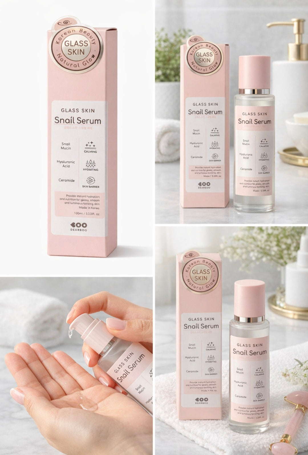 Korean Glass Skin Snail Serum Hydrating & Calming 100ml Dearboo