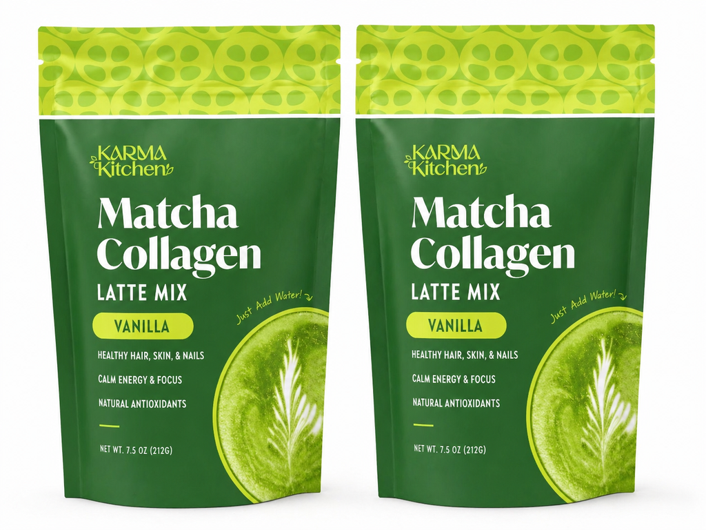 X2 Karma Kitchen Matcha Collagen Latte Mix Vanilla – Matcha Green Tea & Collagen Powder for Hair, Skin & Nails | Natural Antioxidants | 7.5 oz (212g)