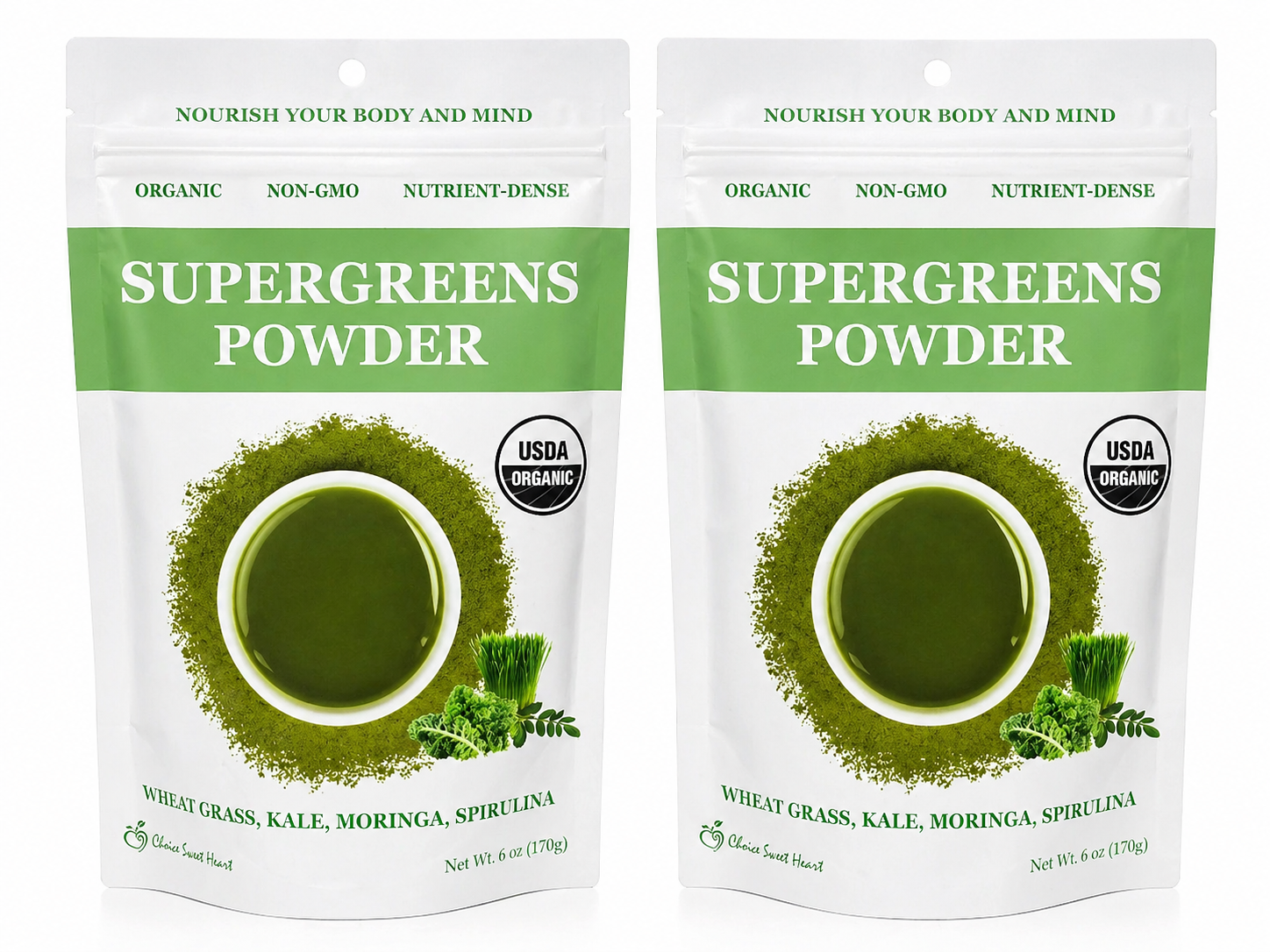 X2 Organic Supergreens Powder – USDA Organic Greens Blend with Wheat Grass, Kale, Moringa & Spirulina | Daily Superfood Supplement | 6 oz (170g) – Pack of 2