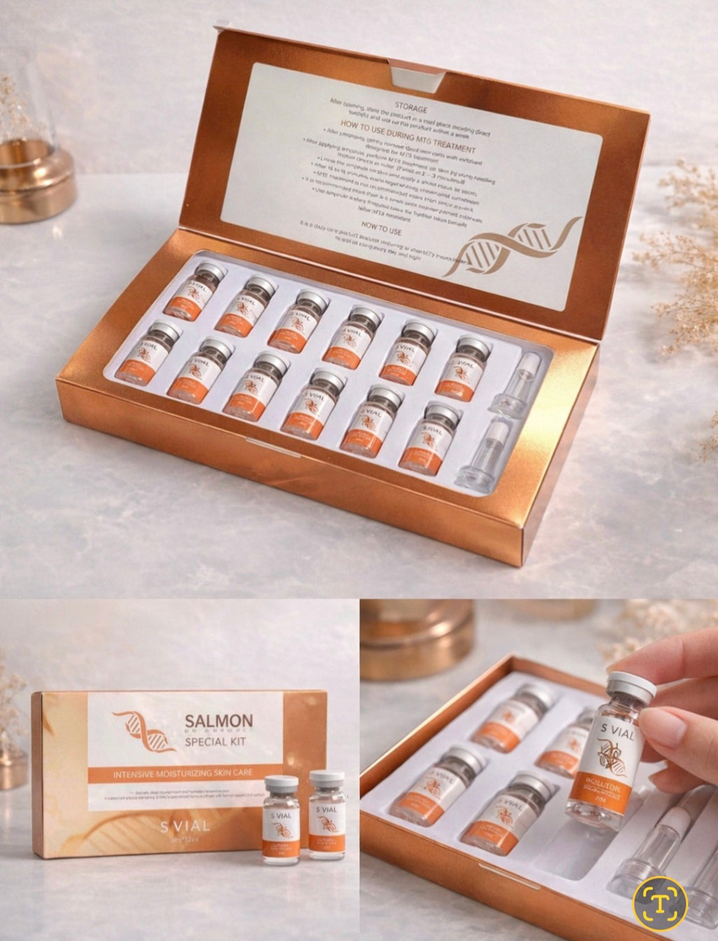 Salmon DNA Intensive Moisturizing Ampoule Kit – Hydrating Anti-Aging Facial Serum – S-Vial 3ml x 12