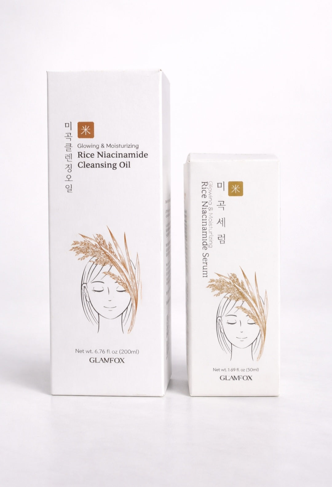 Glamfox Rice Niacinamide Serum 50ml + Cleansing Oil 200ml Set